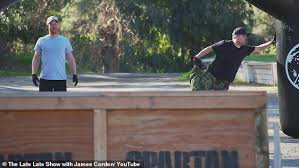 The duke of sussex was spotted alongside a film crew on the top. Freedomroo The Late Late Show Prince Harry Takes Assault Course With James Corden Australiannewsreview