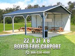 22 X 31 X 8 Boxed Eave Roof Triple Wide Carport Ideal For Picnic Shelter Metal Carports Carport Carport Addition