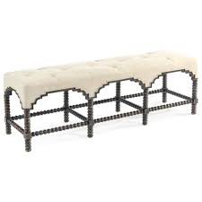 Plenty of storage for dvd's, gaming gear, office. John Richard Bobbin Modern Beige Upholstered Cushion Seat Tufted Black Wood Bench Long Above 55 W Kathy Kuo Home