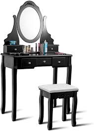 Colibrox Gt Vanity Jewelry Wooden Makeup Dressing Table Set W Stool Mirror Amp 5 Drawers B In 2020 Dressing Table Set Dressing Table With Stool Makeup Dressing Table
