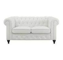 Emery Chesterfield Leather Loveseat, Small Sofa with Rolled Arms and Tufted  Cushions for Small Spaces, Easy Assembly-Color:White,Material:Faux Leather