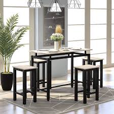 Dining room sets & dining room tables and chairs at diningroomsoutlet.com. Dining Table Set Hinpia 5 Piece Practical Dining Room Table Set With 4 Chairs Counter And Pub Height Perfect For Breakfast Nook Kitchen Room Mini Bar Or Patio Beige Buy Online In