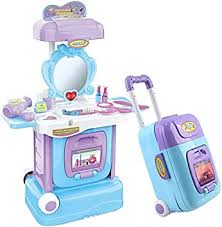 The table is the centerpiece. Buy Pluspoint 2 In 1 Vanity Set Girls Toy Suitcase 26pcs Toddler Fantasy Vanity Beauty Dresser Table Play Set With Mirror Hair Dryer Fashion Makeup Accessories For Kid And Pretend Play Multi