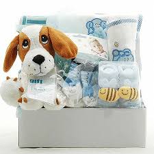 One line the gift box includes toys, treats and his very own, personalized fleece dog blanket. Puppy Baby Hamper For Boys Baby Baskets And Baby Hampers Baby Gifts Gift Delivery In Melbourne Sydne Baby Shower Gifts Newborn Gift Basket Baby Gift Box