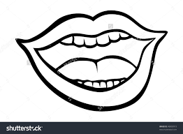 Happy smiling woman's mouth on red sunburst background. Drawing Skill Lips Drawing Clipart