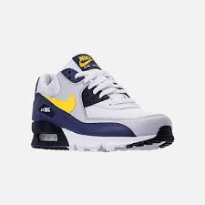 Three Quarter View Of Men S Nike Air Max 90 Essential Casual Shoes In White Tour Yellow Blue Recall Mens Nike Air Nike Air Max Mens Nike Shoes