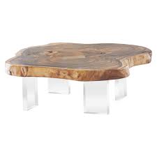 Chamcha Wood Coffee Table Acrylic Legs Contemporary Transitional Organic Acrylic Wood Coffee Cocktail Organic Coffee Table Coffee Table Coffee Table Wood