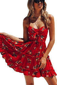 Lieferung an die luftige sommerkleider für unbeschwerte sonnige tage. Ecowish Rotes Blumenkleid Sommerkleid Spaghetti Bugel Bowknot Ruckenfrei A Linie Sexy Kleider Com