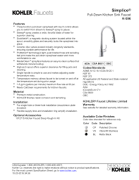 How to install a kitchen faucet. Kohler K 596 Vs 5409 Na 596 Vs K 596 Cp Specification Manualzz