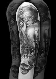 Black And Grey Tattoo Artists Nyc Nyc Woman Face Skull Merging Tattoo By Steve Toth Tattoo Artists Tattoos Artist