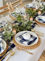 Blue White Gingham Thanksging Tablescape In 2020 Thanksgiving Table Settings Diy Thanksgiving Table Settings Simple Thanksgiving Decorations Outdoor