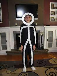 Stickman Halloween Costume All You Need Is A Black Sweatshirt And Sweatpants White Duct Tape A Cardboa Boy Halloween Costumes Boy Costumes Diy Costumes Kids