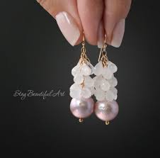 These Unique Large Lavender Nucleated Pearls And Rainbow Moonstone Earrings Are Simple Minimal Moder Beaded Jewelry Silver Flowers Jewelry Opal Earrings Stud