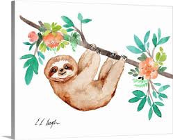 Little Brown Sloth With Flowers Sloth Art Sloth Drawing Flower Art