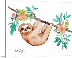 De achterkant van het dekbedovertrek heeft dezelfde print. Little Brown Sloth With Flowers In 2021 Sloth Art Sloth Drawing Flower Art