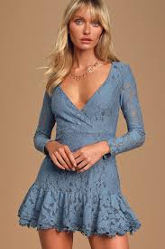 Up For Anything Slate Blue Lace Long Sleeve Mini Dress In 2020 Long Sleeve Lace Mini Dress Long Sleeve Mini Dress Mini Dress