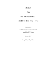 INDEX TO WE REMEMBER… HERSCHER 1882