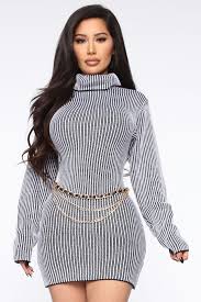 Black And White Women S Clothing Far From Basic Sweater Mini Dress Black White In 2020 Winter Fashion Outfits Fashion Nova Outfits Mini Black Dress
