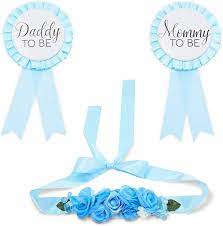 Blue Baby Shower Sash And Ribbons For Mommy And Daddy To Be 3 Pieces Mom S Column In 2021 Baby Shower Sash Baby Shower Blue Baby Shower