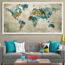 Abstract Large Wall Art Turquoise World Map Art Prints Home Decor World Map Poster Extra Large Wall Art Push Pin World Map L121 World Map Wall Art Elegant Wall Art Home