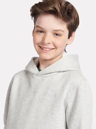 New Balance Boys French Terry Small Logo Hoodie in Grey