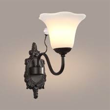 Frosted Glass Flower Shade Wall Light Bedroom 1 2 Lights American Rustic Sconce Lamp In Black Beautifulhalo Com