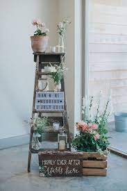Wooden Crates Ladder Decor Blossoms Houchins Farm Marriage Ceremony Julia And You Picture Taking Ladder Wedding Wedding Venue Decorations Rustic Wedding Decor