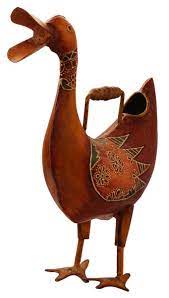 Bulk Wholesale Hand Crafted 15 Duck Watering Can Pot In Iron Decorated With Cone Painting Art On Rust Bro Art Painting Garden Decor Items Metal Watering Can
