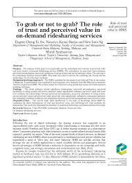 See the inner exception for details. when using the above code, and when i'm looking the. Pdf To Grab Or Not To Grab The Role Of Trust And Perceived Value In On Demand Ridesharing Services