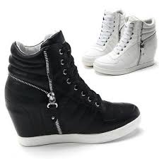 Black And White Tennis Shoes Womens Womens Black White Zippers High Top Hidden Wedge Sneakers Ankle Boots Hightopstore511 Fashionsneaker Hidden Wedge Sneakers Shoe Boots Womens Shoes High Heels