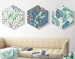Home Hexagon Green Plant Painting Plant Framed Art Christmas Etsy In 2021 Nursery Room Decor Plant Painting Tropical Decor