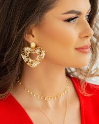 Kolczyki srebrne pozłacane wiszące serca ażurowe z cyrkonią