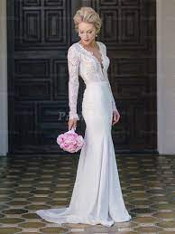 Glowing Long Sleeves Sweep Train Ivory Sheath Column Wedding Dresses Column Wedding Dress Wedding Dresses Lace Dresses