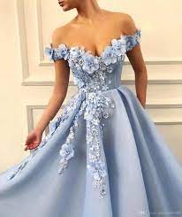 Charming 3d Floral Light Blue Off The Shoulder Long Prom Dresses Formal Evening Dress Gowns Ld1888 Blue Evening Dresses Party Gown Dress Elegant Dresses For Women