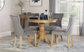 I think i spent more time deciding over which table i should but simply because my kitchen is quite small, and there was no way i could fit a round table with a set of four chairs comfortably in it. Kingston Round Oak Dining Table With 4 Bewley Grey Velvet Chairs Furniture And Choice