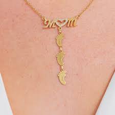 Personalized 925 Sterling Silver Swarovski Inlay Mom Necklace With Baby Feet Solo Mio Italian Jewelry
