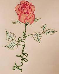 Drawing Of A Rose With A Name In The Stem