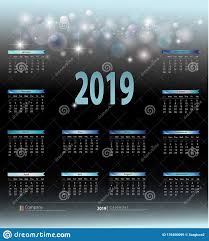 Illustration About Simple Blue And Black European Square 2019 Year Calendar With Stars Week Starts From Sunday Easy Edit Text In Eps10 Illustration Of Month