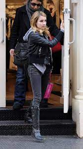 Emma Roberts Studded Boots Emma Roberts Mini Skirts Leather Jacket