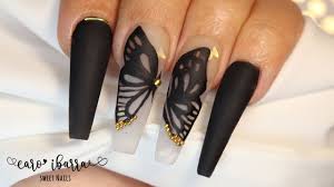 Knowoo cepillo de uñas de sable, cepillo de uñas de madera rojo para uñas acrílicas, palo de rosa, para arte de uñas, herramienta de manicura. Recreacion Diseno De Instagram Unas En Color Negro Matte Con Mariposas Tornasol Youtube