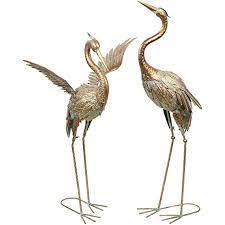 Teresa S Collections 2pcs 33 5 39inch Large Garden Ornaments Metal Crane Bird Garden Statues Decor Garden Art Sculpture Standing Indoor Outdoor For Backyard Porch Home Patio Lawn Decorations Amazon Co Uk Garden Outdoors