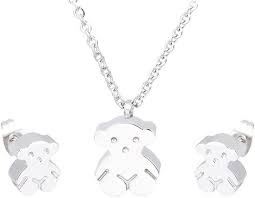 INBO 1 Set of Bear Necklace Pendant and Stud Earrings with Stainless Steel  Necklace Chain (Silver) | Amazon.com