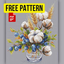 Here are all of our free patterns in one place! Cotton And Blueberries Free Cross Stitch Pattern Beautiful And Middle Free Cross Stitch Pattern With Cotton And Blueberries For Nature Bouquets Lovers Link Is In The Comments Stitchersofreddit
