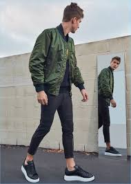 The New Year Edit Forward Spotlights Casual Designer Looks Bomber Jacket Outfit Mens Outfits Sneakers Outfit Men