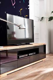 Design Tv Lowboard Ledium In Schwarz Hochglanz Mit Asteiche Massivholz In 2020 Tv Mobel Schwarz Lowboard Tv Lowboard Schwarz