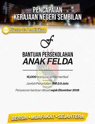 Bantuan ini bertujuan bagi membantu meringankan beban mahasiswa anak negeri sembilan yang datang dari keluarga berpendapatan rendah. Menteri Besar Negeri Sembilan On Twitter 3 April 2019 Bantuan Rm100 Bagi Anak Anak Felda Di Negeri Sembilan Pencapaian Kerajaan Negeri Sembilan Kluster 5 Pendidikan Bersihmuafakatsejahtera Pentadbirbersih Rakyatmuafakat Negerisejahtera