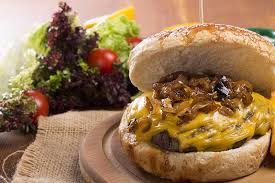Wagyu beef is the japanese breed of steer used to produce the prized kobe steaks. Wagyu Beef Burger With Red Wine Caramelized Onions And Roasted Garlic Aioli Maries River Wagyu