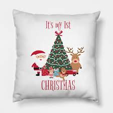 A baby's first christmas is definitely a landmark to be celebrated. It S My First Christmas Tree Santa And Reindeer Babys First Christmas Pillow Teepublic