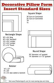 Pillow Form Insert Printable Size Chart Cushions Sewing