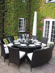 Large Round Dining Table Benches And Chairs Rattan Garden Furniture Set Seats 10 Ebay With Images Round Patio Table Round Outdoor Dining Table Dining Table With Bench